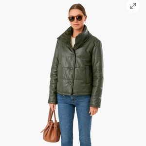 Tuckernuck Pomander Place Leather Puffer Jacket, Oliver Green, Size Small